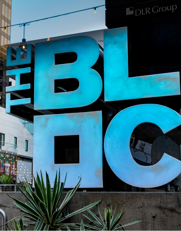 The Bloc shopping mall logo in building exterior