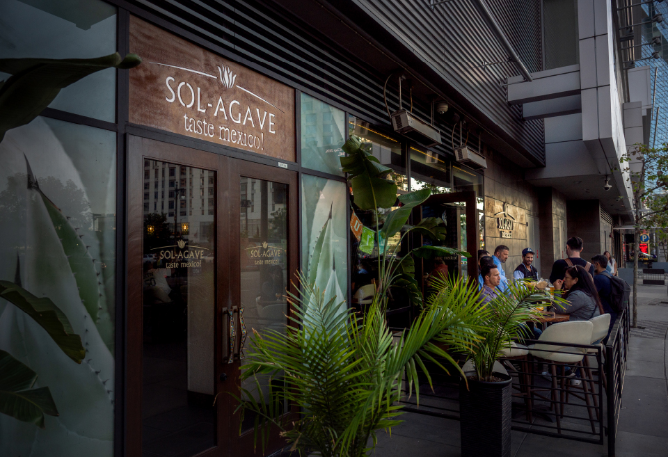 exterior view of Sol Agave Mexican Restaurant and outdoor seating