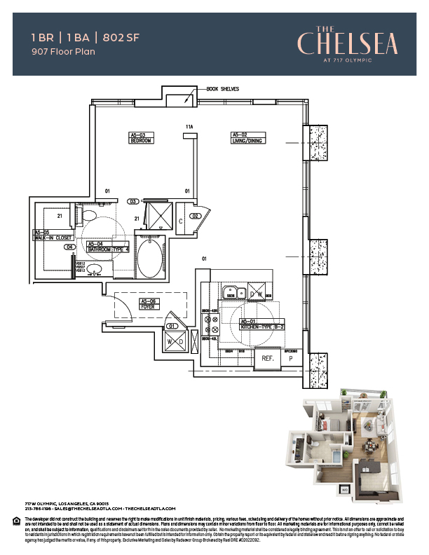 The Chelsea 1 Bedroom Floor Plan