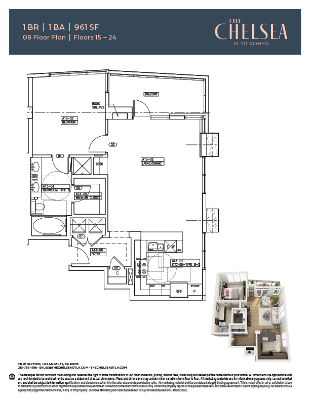 The Chelsea 1 Bedroom Floor Plan