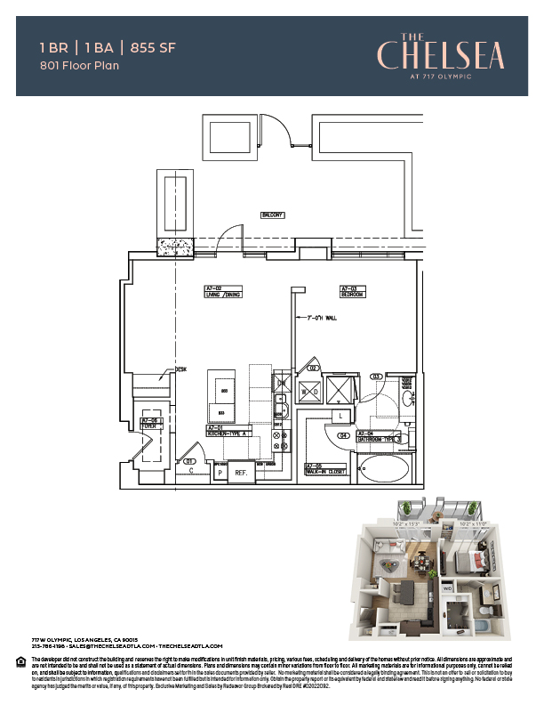 The Chelsea 1 Bedroom Floor Plan